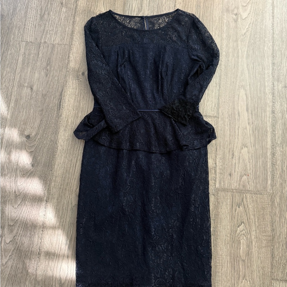 Elegant Blue Peplum Lace Dress